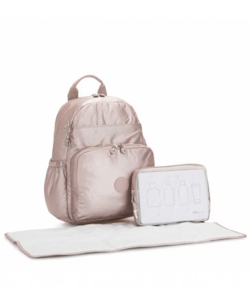 MOCHILA MATERNIDADE KIPLING MAISIE METALLIC ROSE ROSA