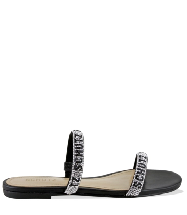 RASTEIRA SLIDE DOUBLE STRAP STRASS SCHUTZ PRETO